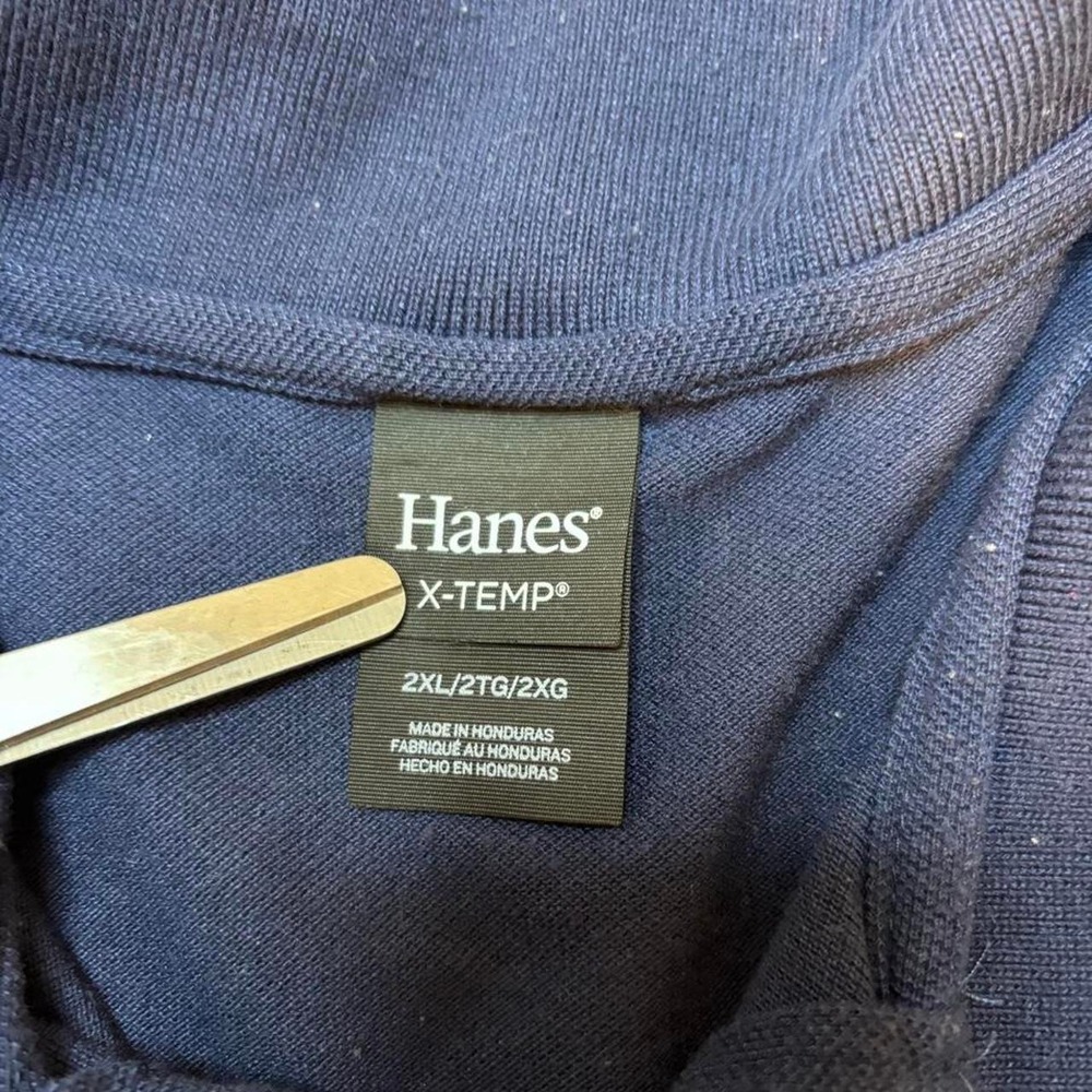 Hanes X-Temp Navy Blue Short Sleeve Polo Shirt Mens 2XL Pique Moisture Wicking - Picture 6 of 7